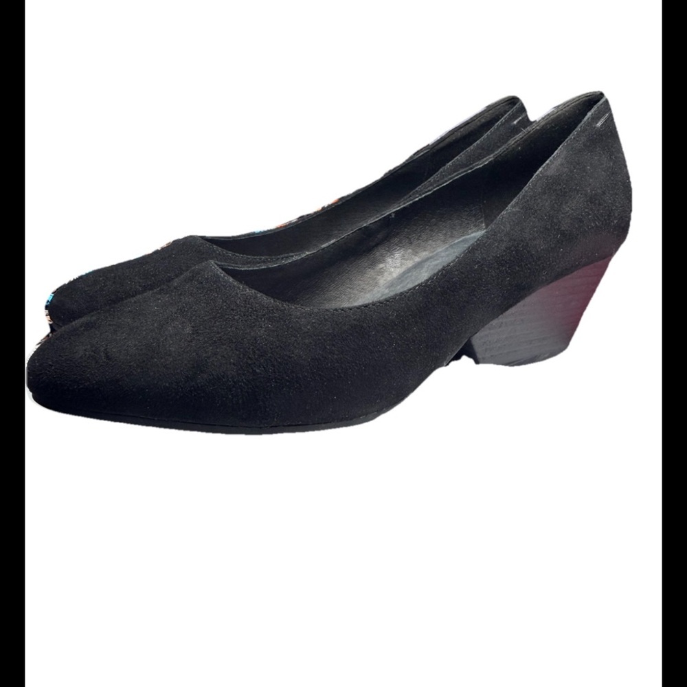 EILEEN FISHER Hawk Black Suede Pump Slip On Block Heel LIKE NEW Sz 8